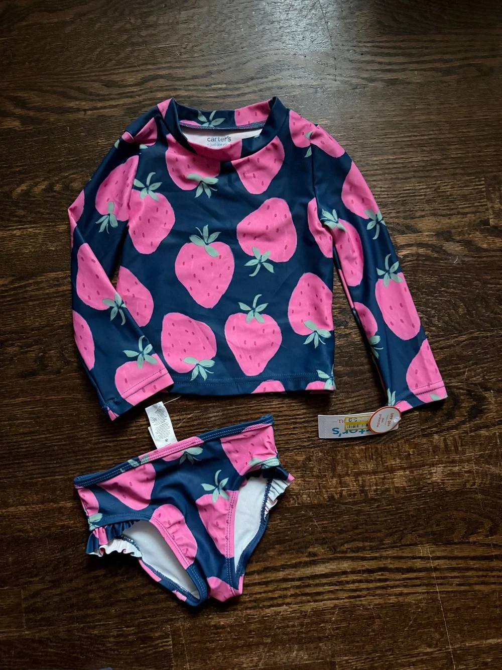 Carter's Toddler Girls' Navy & Pink Strawberry Rash Guard Swim Set